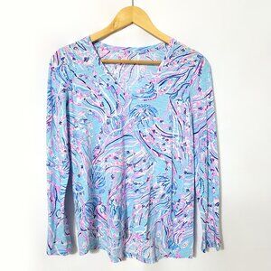 Lilly Pulitzer Womens Etta Long Sleeve Top Size XS Bayside Blue Under The Moon